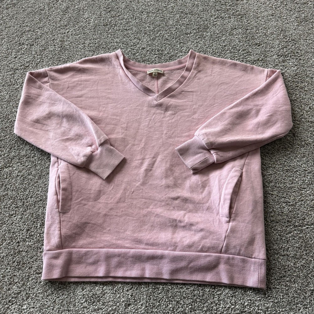 Zenana Outfitters Sweatshirt Womens Small Pink Knit V Neck Pullover Pockets